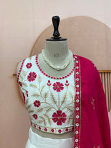 White & Magenta Pure Cotton Designer Lehenga Choli with Sequence Lace Work & Dupatta