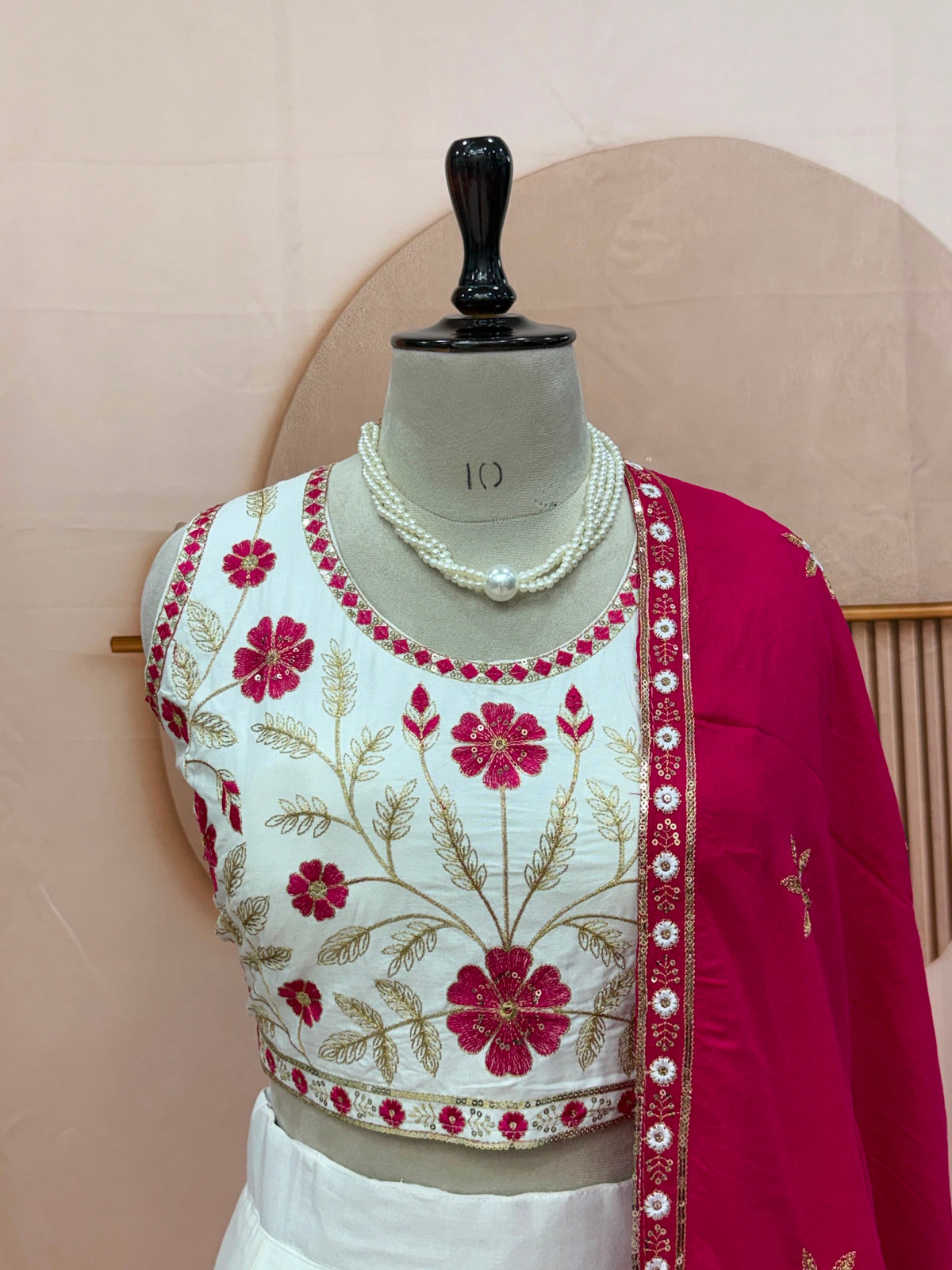 White & Magenta Pure Cotton Designer Lehenga Choli with Sequence Lace Work & Dupatta
