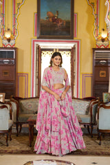Designer Floral Printed Georgette Lehenga Choli with Embroidered Blouse & Dupatta Set