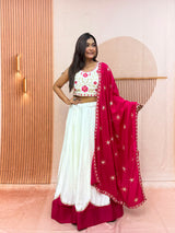 White & Magenta Pure Cotton Designer Lehenga Choli with Sequence Lace Work & Dupatta