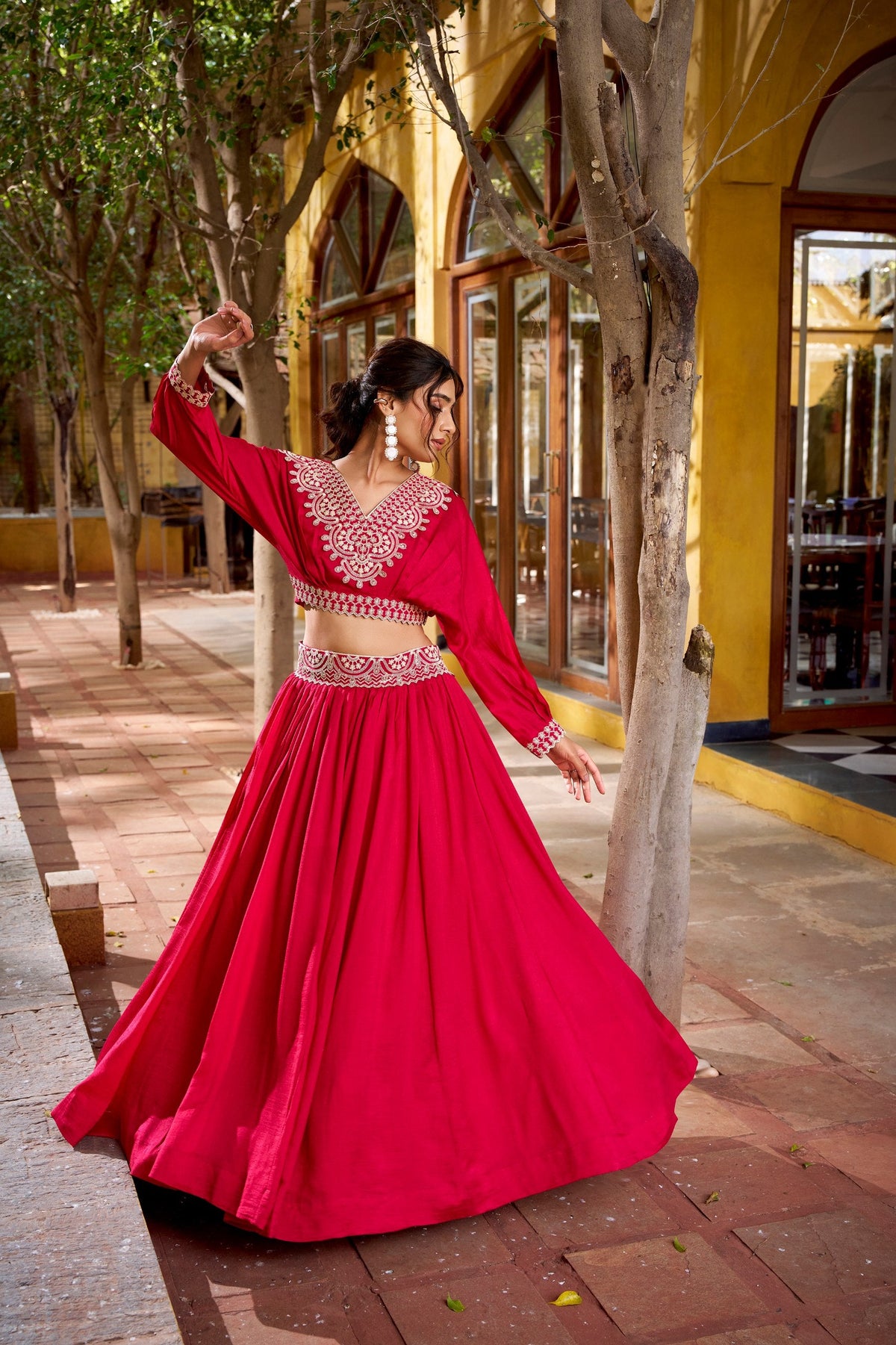 Magenta Pink Vichitra Silk Designer Lehenga Choli with Thread Embroidery Work & Blouse