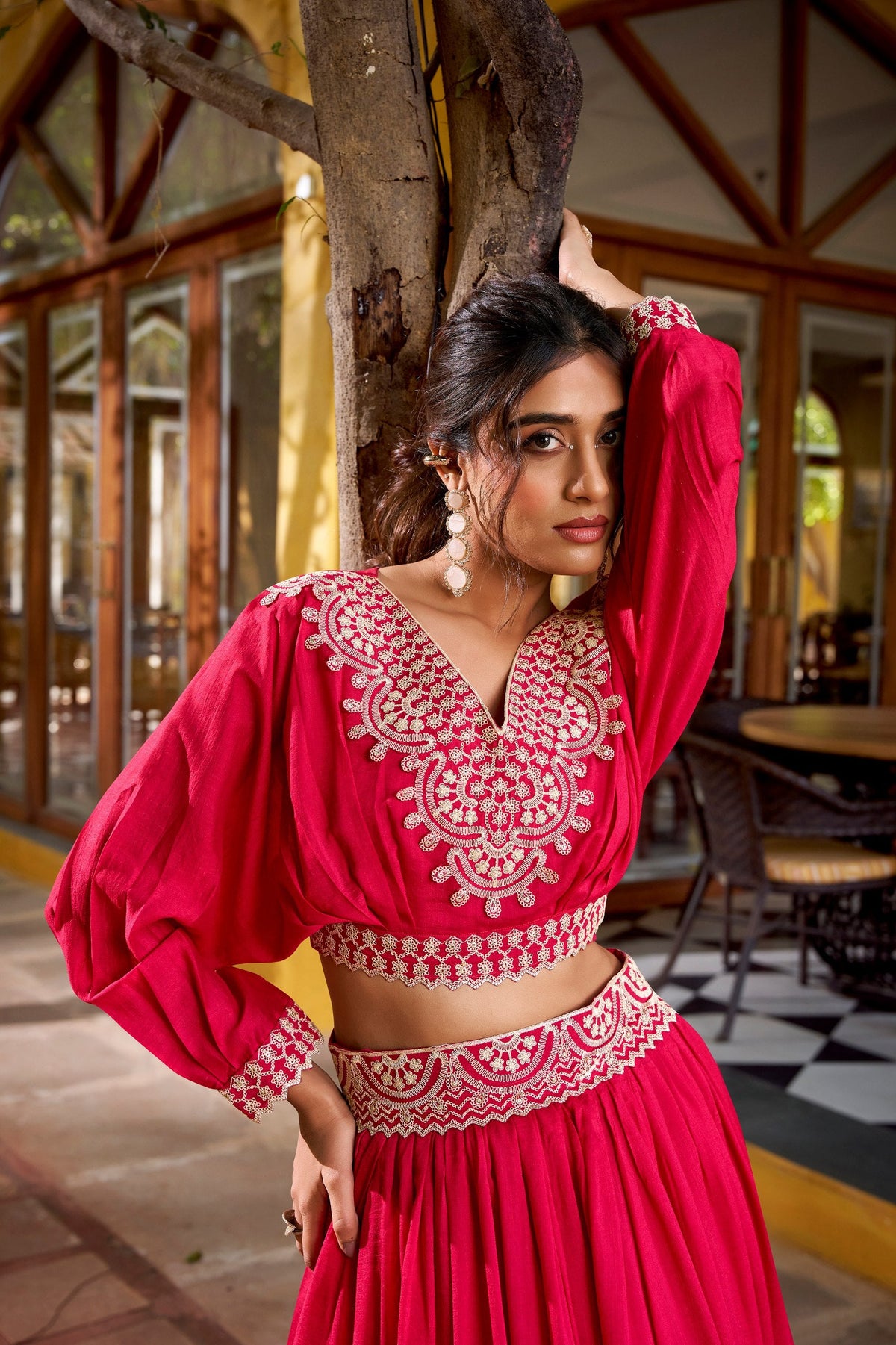 Magenta Pink Vichitra Silk Designer Lehenga Choli with Thread Embroidery Work & Blouse