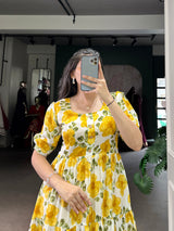 Floral Printed Vichitra Silk Tiered Frock Dress