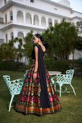 Black & Multi-Color Banarasi Silk Zari Weaving Designer Lehenga Choli with Attached Dupatta Blouse Set