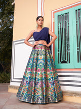 Blue & Multi-Color Banarasi Silk Zari Weaving Designer Lehenga Choli with Attached Dupatta Blouse Set
