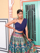 Blue & Multi-Color Banarasi Silk Zari Weaving Designer Lehenga Choli with Attached Dupatta Blouse Set