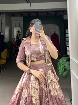 Designer Floral Print Tasar Silk Co-Ord Lehenga Set with Matching Blouse & Koti