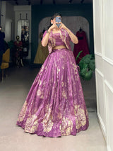 Designer Floral Print Tasar Silk Co-Ord Lehenga Set with Matching Blouse & Koti
