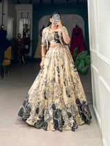 Designer Floral Print Tasar Silk Co-Ord Lehenga Set with Matching Blouse & Koti