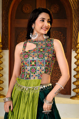 Bottle Green & Lime Green Pure Cotton Designer Lehenga Choli with Heavy Thread & Sequence Work