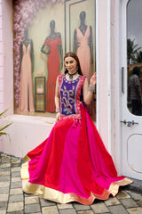 Purple & Red Pure Cotton Designer Lehenga Choli with Shrug & Lampi Lace Work