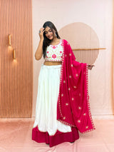 White & Magenta Pure Cotton Designer Lehenga Choli with Sequence Lace Work & Dupatta