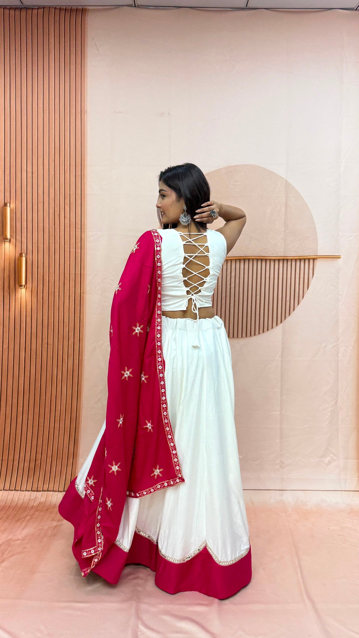 White & Magenta Pure Cotton Designer Lehenga Choli with Sequence Lace Work & Dupatta