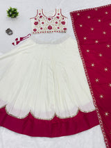 White & Magenta Pure Cotton Designer Lehenga Choli with Sequence Lace Work & Dupatta