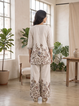 Off-White Floral Printed Cotton Co-Ord Set for Women