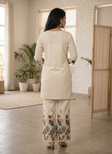 Off-White Dandelion Floral Printed Cotton Co-Ord Set for Women