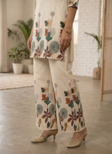 Off-White Dandelion Floral Printed Cotton Co-Ord Set for Women