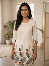 Off-White Dandelion Floral Printed Cotton Co-Ord Set for Women