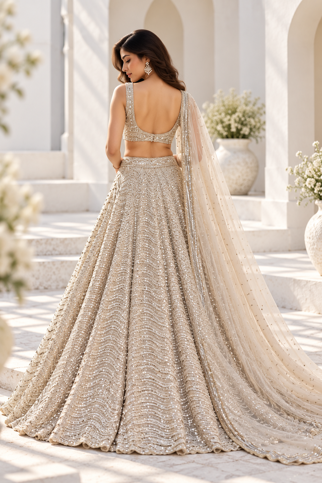 Beige Premium Heavy Organza Silk Coding & Sequins Work Bridal Lehenga Choli with Dupatta