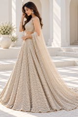 Beige Premium Heavy Organza Silk Coding & Sequins Work Bridal Lehenga Choli with Dupatta