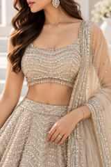 Beige Premium Heavy Organza Silk Coding & Sequins Work Bridal Lehenga Choli with Dupatta