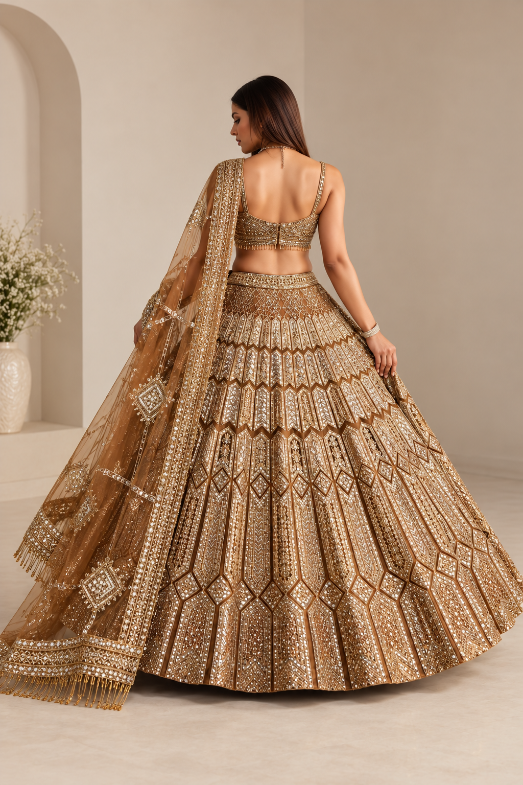 Gold Premium Heavy Malai Silk Coding, Zari & Sequins Work Bridal Lehenga Choli with Net Dupatta