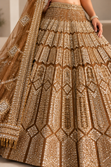 Gold Premium Heavy Malai Silk Coding, Zari & Sequins Work Bridal Lehenga Choli with Net Dupatta