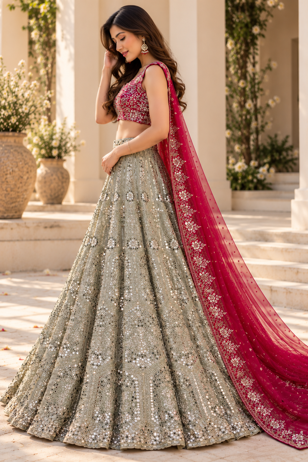 Grey & Maroon Premium Heavy Faux Georgette Heavy Embroidery, Coding & Sequins Work Designer Bridal Lehenga Choli with Net Dupatta