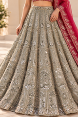 Grey & Maroon Premium Heavy Faux Georgette Heavy Embroidery, Coding & Sequins Work Designer Bridal Lehenga Choli with Net Dupatta