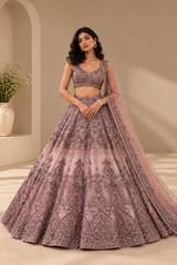 Dusty Rose Premium Heavy Soft Net Glitter Dori and Sequins Work Bridal Lehenga Choli with Net Dupatta