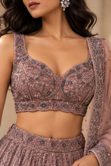 Dusty Rose Premium Heavy Soft Net Glitter Dori and Sequins Work Bridal Lehenga Choli with Net Dupatta