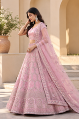 Pink Premium Net Heavy Embroidery, Glitter Dori, Sequins & Jarkan Work Designer Bridal Lehenga Choli with Net Dupatta