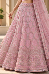 Pink Premium Net Heavy Embroidery, Glitter Dori, Sequins & Jarkan Work Designer Bridal Lehenga Choli with Net Dupatta