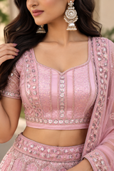 Pink Premium Net Heavy Embroidery, Glitter Dori, Sequins & Jarkan Work Designer Bridal Lehenga Choli with Net Dupatta