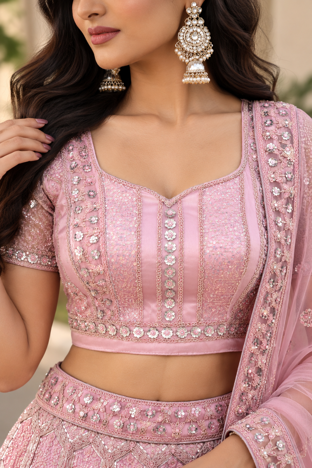 Pink Premium Net Heavy Embroidery, Glitter Dori, Sequins & Jarkan Work Designer Bridal Lehenga Choli with Net Dupatta