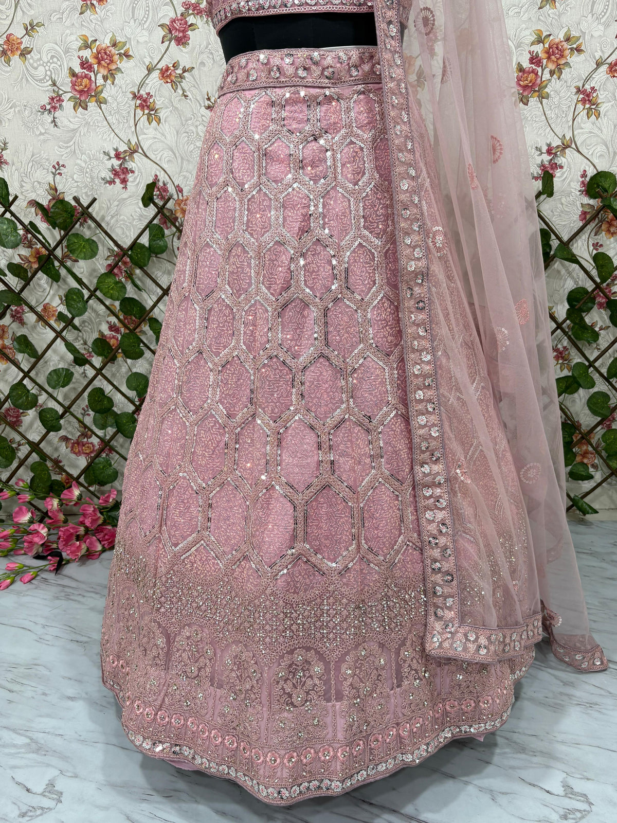 Pink Premium Net Heavy Embroidery, Glitter Dori, Sequins & Jarkan Work Designer Bridal Lehenga Choli with Net Dupatta