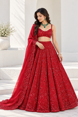 Red Premium Vichitra Silk Heavy Embroidery, Coding & Sequins Work Bridal Lehenga Choli with Dupatta