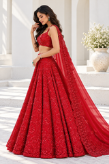 Red Premium Vichitra Silk Heavy Embroidery, Coding & Sequins Work Bridal Lehenga Choli with Dupatta