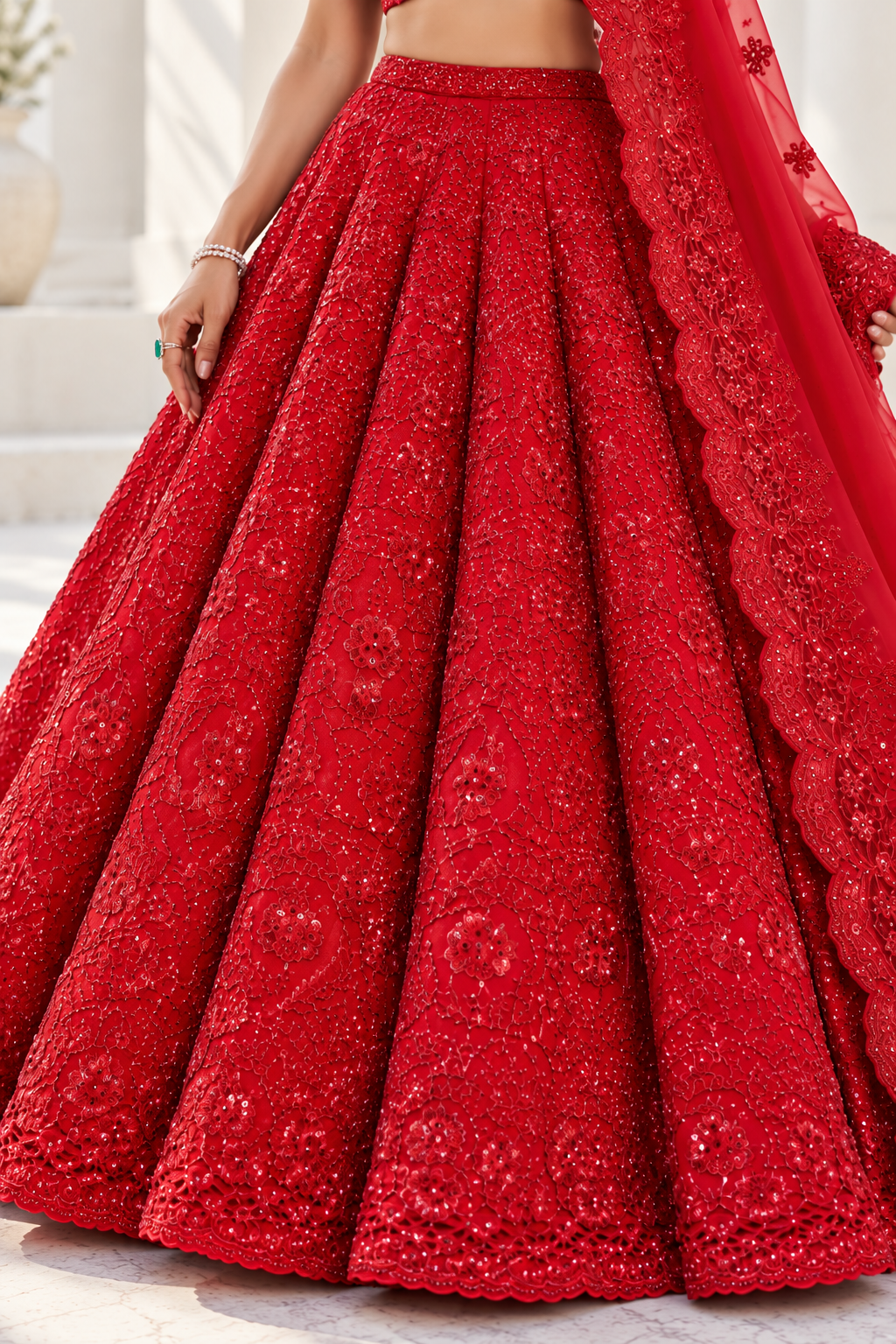 Red Premium Vichitra Silk Heavy Embroidery, Coding & Sequins Work Bridal Lehenga Choli with Dupatta