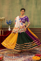Multi-Color Faux Georgette Designer Lehenga Choli with Real Mirror Work & Printed Dupatta