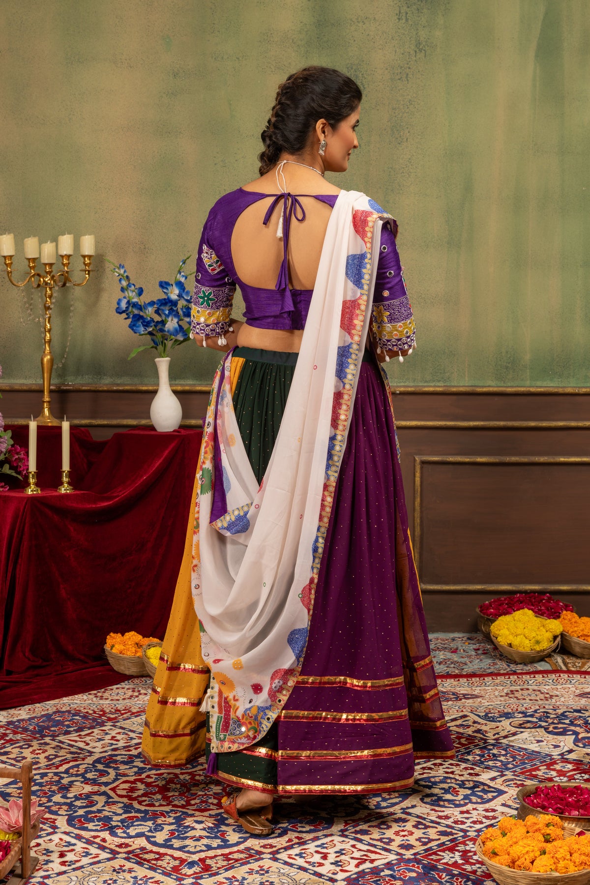 Multi-Color Faux Georgette Designer Lehenga Choli with Real Mirror Work & Printed Dupatta