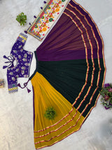 Multi-Color Faux Georgette Designer Lehenga Choli with Real Mirror Work & Printed Dupatta