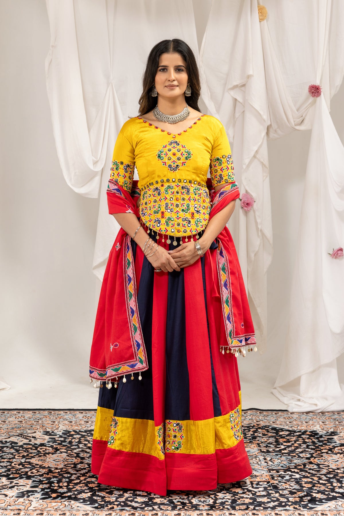 Vibrant Multi-Color Magic Cotton Designer Lehenga Choli with Real Mirror Work & Kodi Lace Dupatta