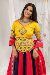 Vibrant Multi-Color Magic Cotton Designer Lehenga Choli with Real Mirror Work & Kodi Lace Dupatta