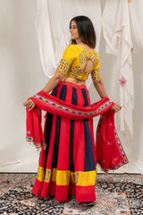 Vibrant Multi-Color Magic Cotton Designer Lehenga Choli with Real Mirror Work & Kodi Lace Dupatta