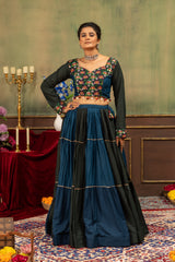 Teal & Black Pure Rayon Designer Ruffle Lehenga Choli with Mirror Work Blouse