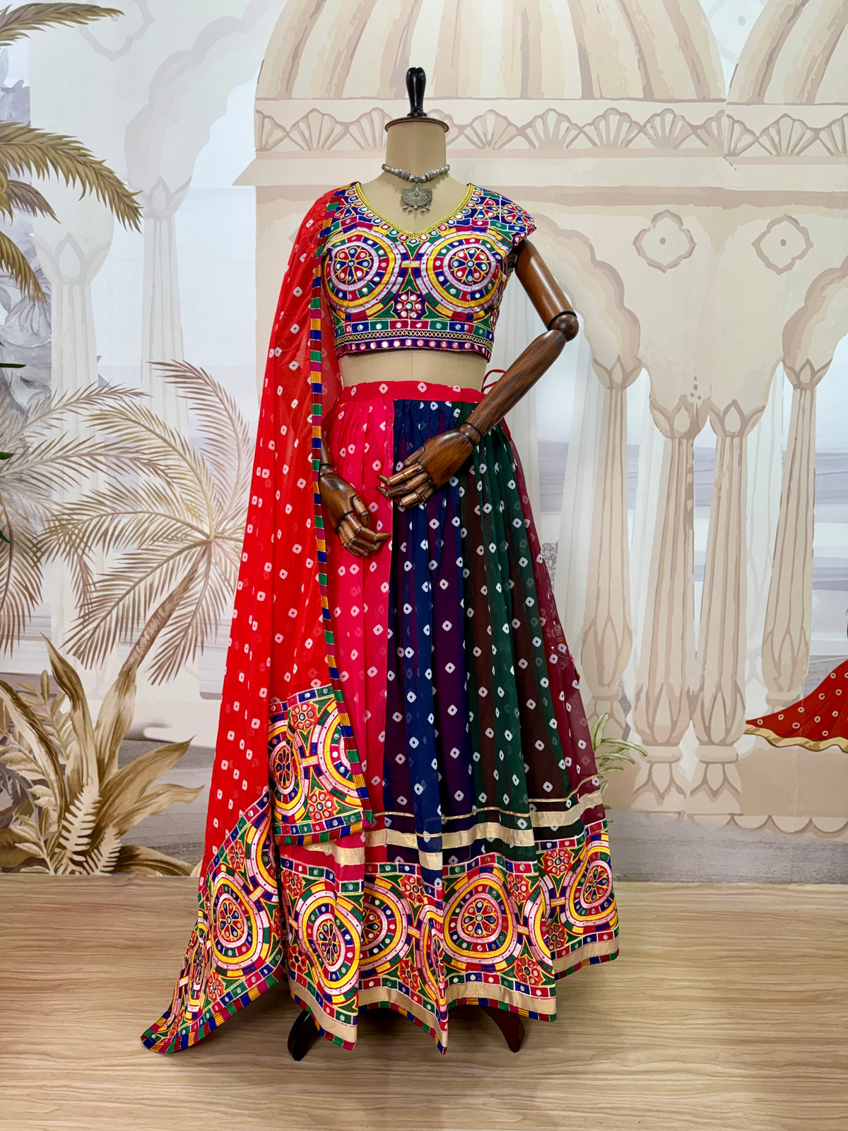 Vibrant Printed Faux Georgette Designer Lehenga Choli with Heavy Embroidery Dupatta