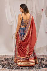 Digital Ajrakh Print Natural Crepe Designer Lehenga Choli with Real Mirror Work & Dupatta