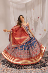 Digital Ajrakh Print Natural Crepe Designer Lehenga Choli with Real Mirror Work & Dupatta