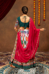 Vibrant Printed Faux Georgette Designer Lehenga Choli with Mirror Work Blouse & Dupatta